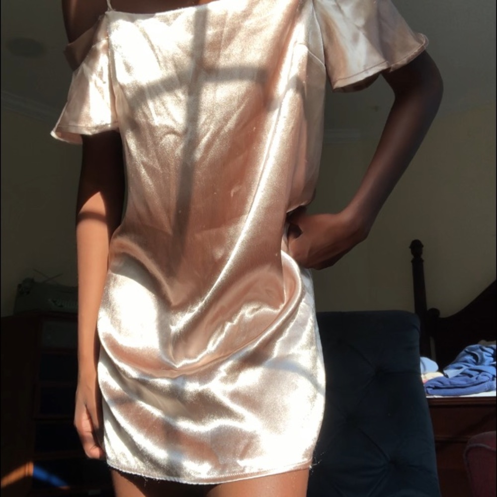 Satin Off-the Shoulder Square Neckline Dress